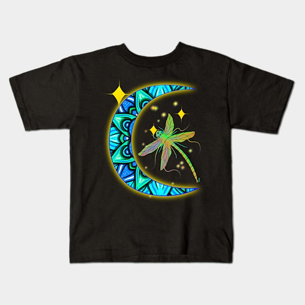 Dragonfly moon Kids T-Shirt by Chillateez 